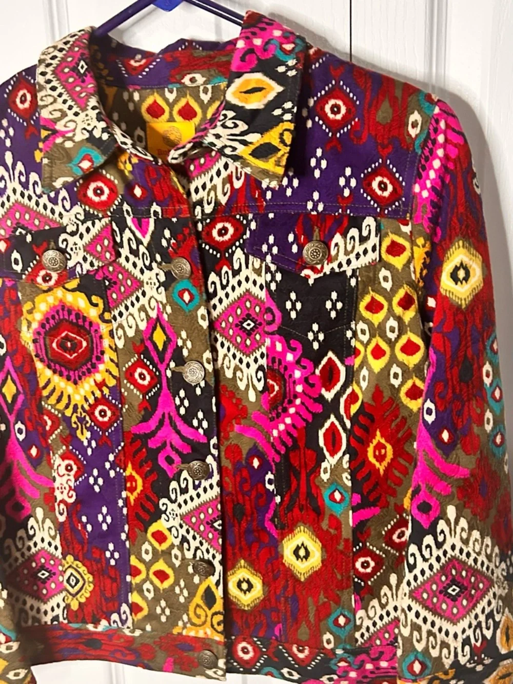 Ruby Rd Jacket Womens 10P Multi-Color Canvas‎ Button-Up Collared Boho Abstract